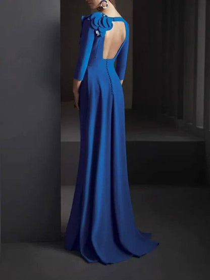 Mermaid / Trumpet Beautiful Back Elegant Engagement Formal Evening Dress Scoop Neck 3/4 Length Sleeve Sweep / Brush Train Spandex with Appliques - RongMoon