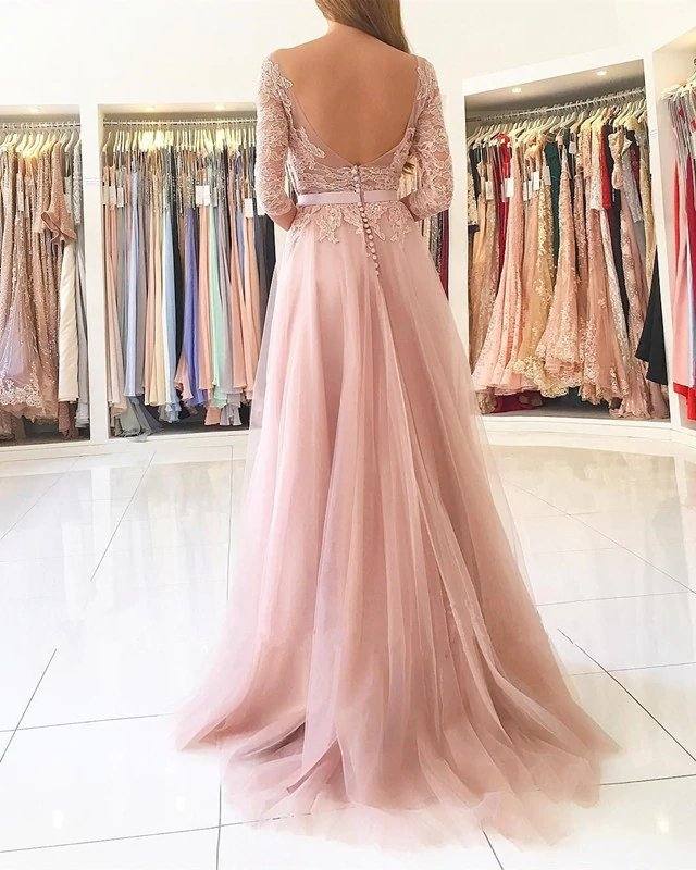 Pink Tulle Bridesmaid Dresses With Sleeves - RongMoon