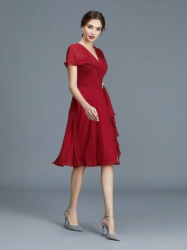 A-Line/Princess V-neck Chiffon Sleeveless Knee-Length Ruffles Mother of the Bride Dresses - RongMoon