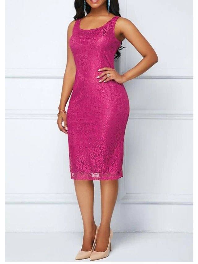 Two Piece Sheath / Column Mother of the Bride Dress Wrap Included Scoop Neck Knee Length Lace Satin 3/4 Length Sleeve with Split Front - RongMoon