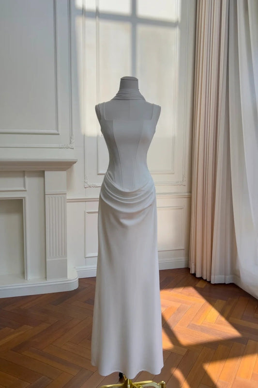 White satin long Prom dress gh6797