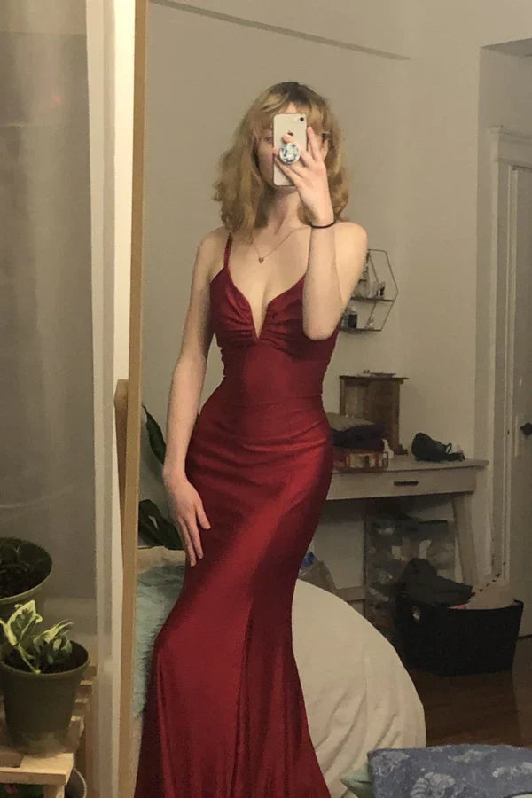 Jimiss Mermaid V-neck Back Strap Long Prom Dress
