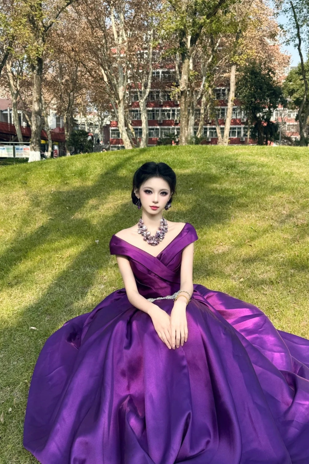 Purple Long Satin Ball Gown gh6902