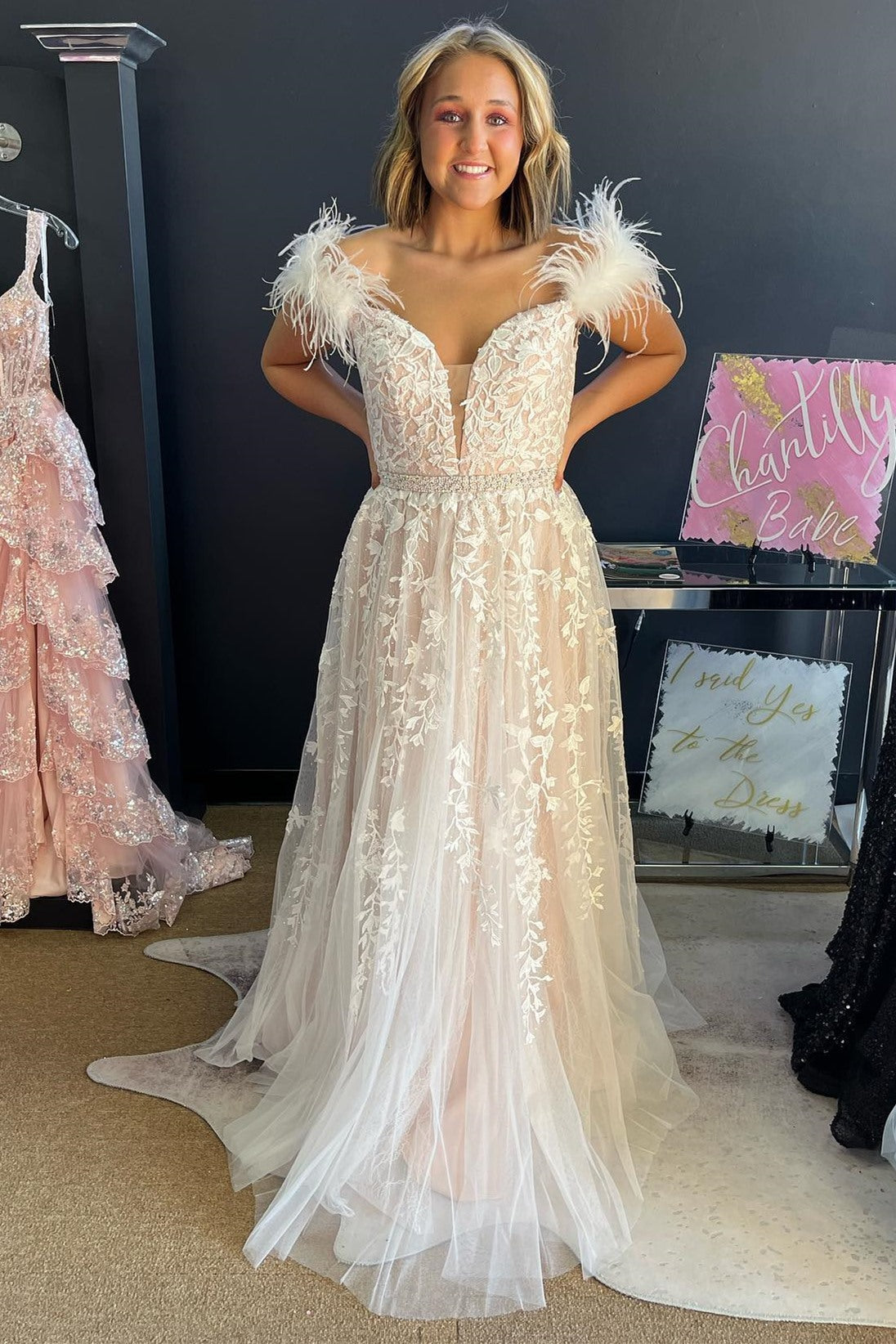 Lavender Appliques Off-the-Shoulder A-Line Prom Dress
