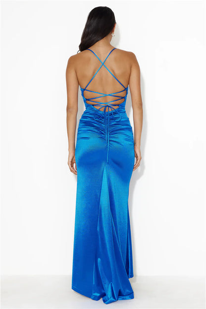Jimiss V-neck satin back strap and floor length Prom dress