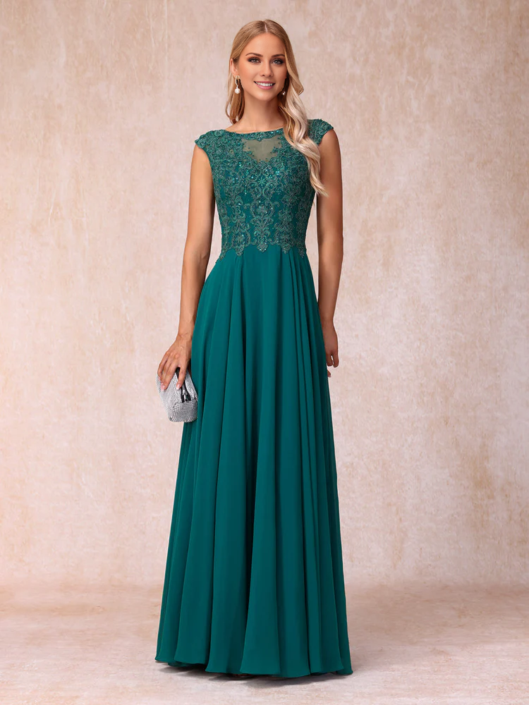 A-line/princess transparent collar sleeveless long style official mother of the bride dress