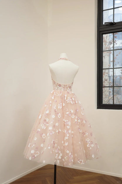Girlhomeshops-Pink floral fashion long tulle sequin homecoming dress birthday dress Prom dress evening dress gh5071