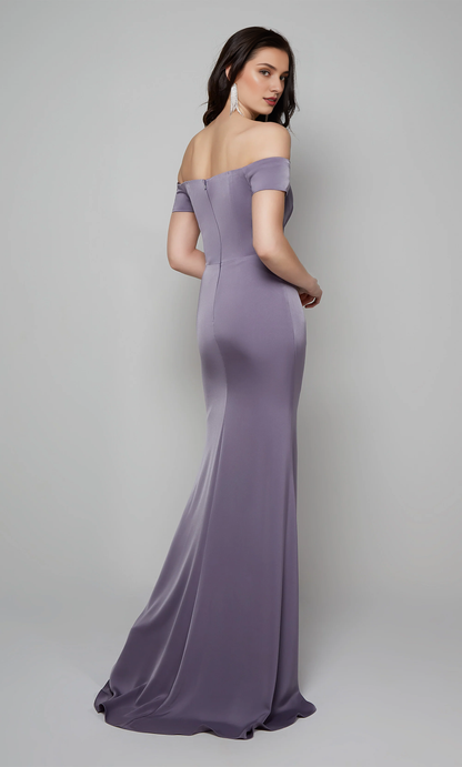 Off shoulder slim fit trumpet shaped side slit formal long mothers of the bride dresses