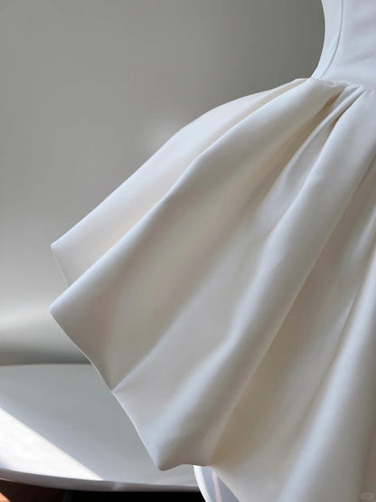 Girlhomeshops-Ivory White Short Simple Fashion Satin Homecoming Dress Birthday Party Dress gh5051