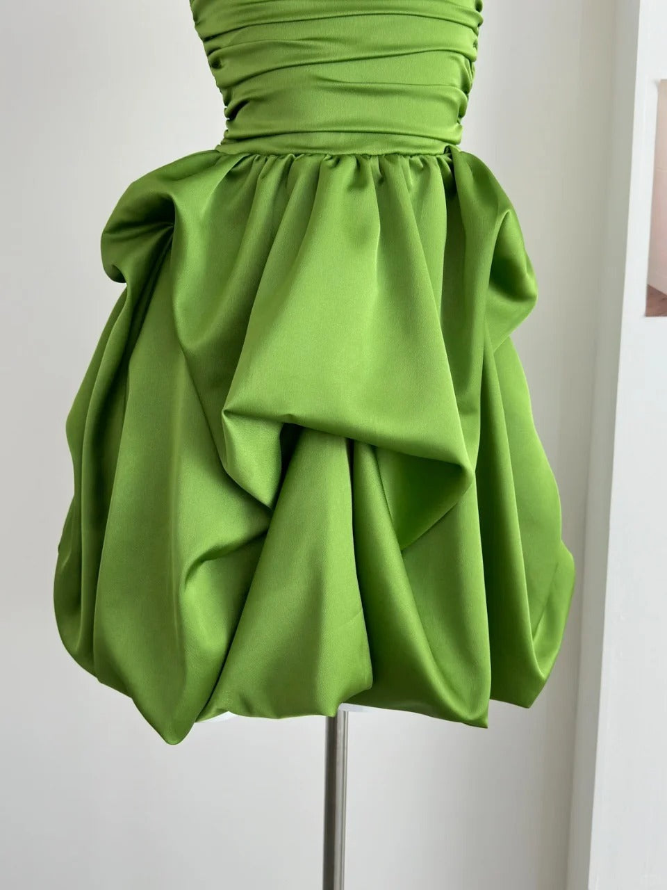 Green cute sweet tube top short satin homecoming dress birthday party dress holiday small dress gh3944