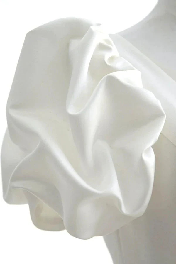 A Line V Neck White Wedding Dress with Short Sleeves