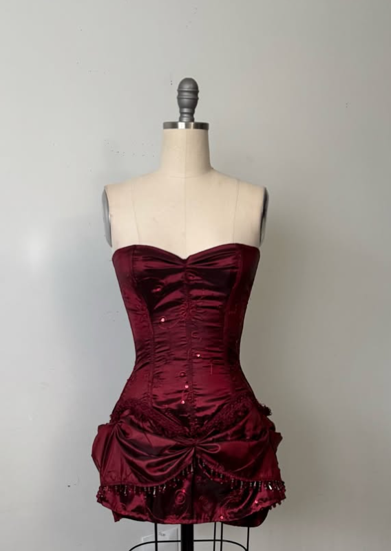 Burgundy Strapless Sheath Satin Lace-up Short Party Dresses Homecoming Dress HZ1024