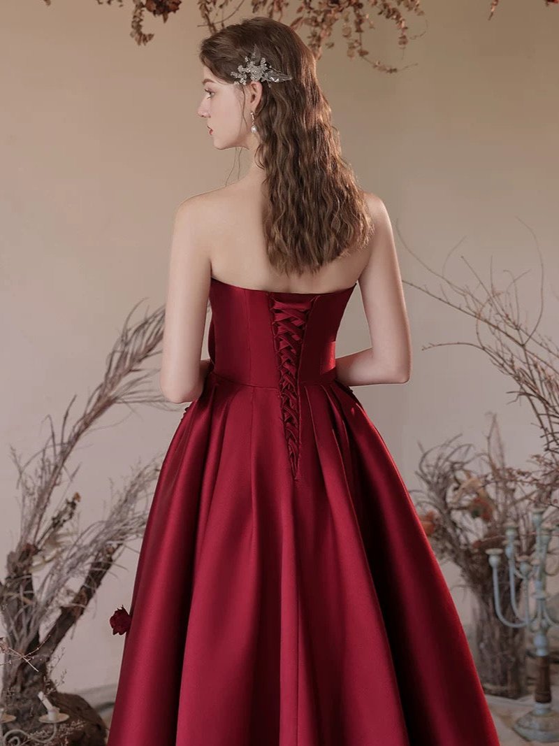 A-Line Sweetheart Neck Satin Burgundy Long Prom Dress, Burgundy Long Formal Dress