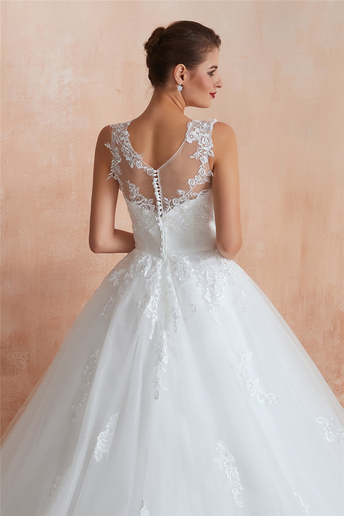 Princess Long Ball Gown A-line White Wedding Dress with Lace
