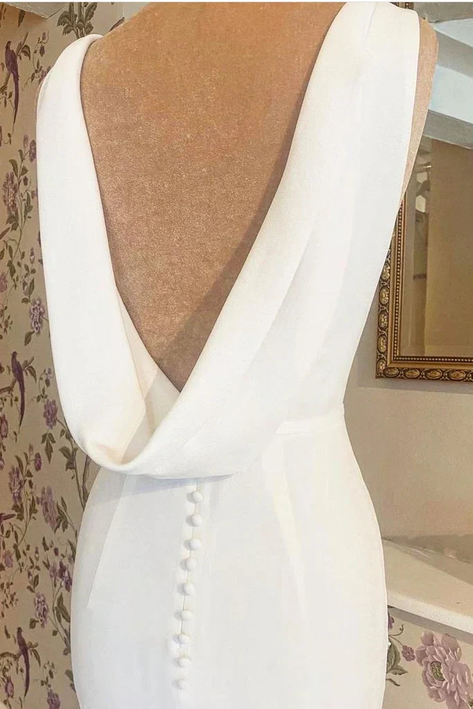 Sheath Long Silk Chiffon Beach Wedding Dresses with Draped Back