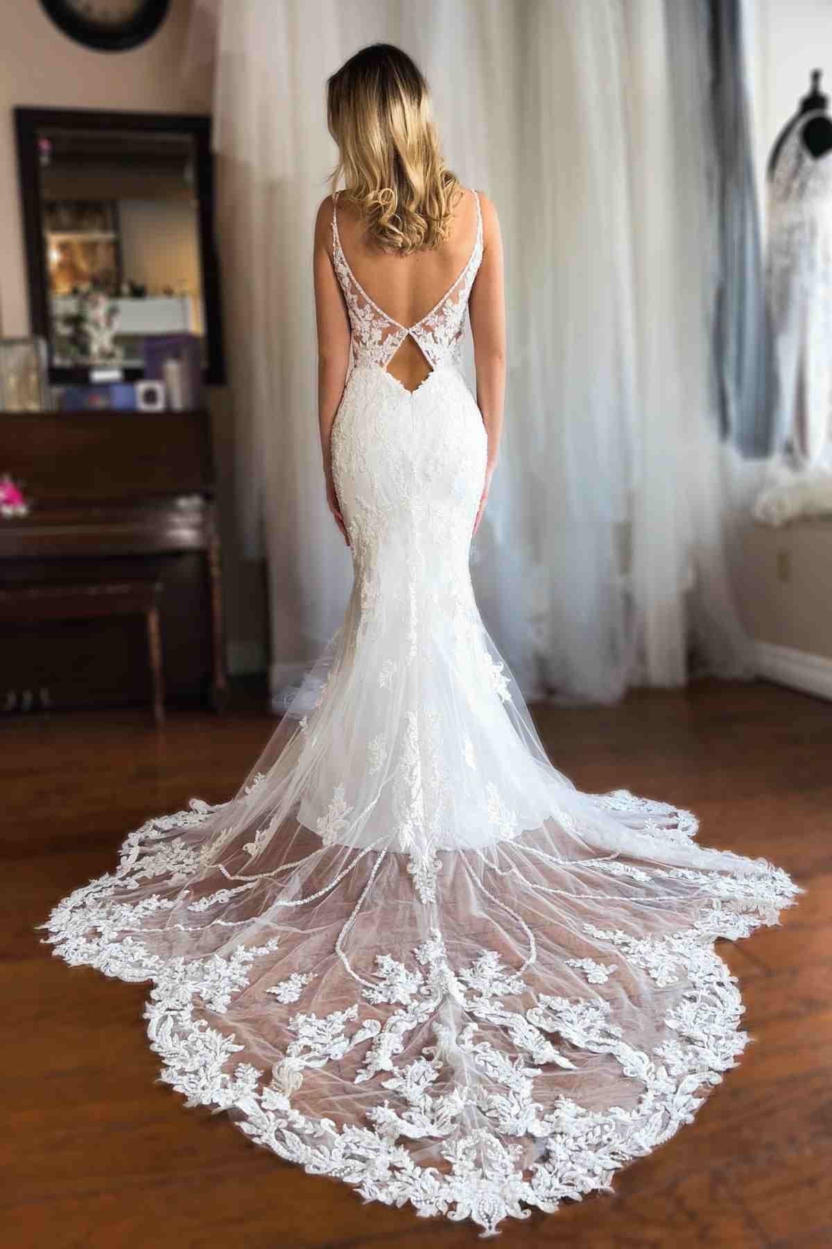 Romantic V-Neck Mermaid Lace Wedding Dress with Applique