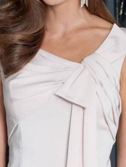 Sheath / Column Mother of the Bride Dress Elegant V Neck Knee Length Chiffon Half Sleeve with Bow(s) - RongMoon