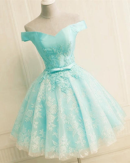 Elegant Lace Appliques Satin Off The Shoulder Homecoming Dress Short CL4121