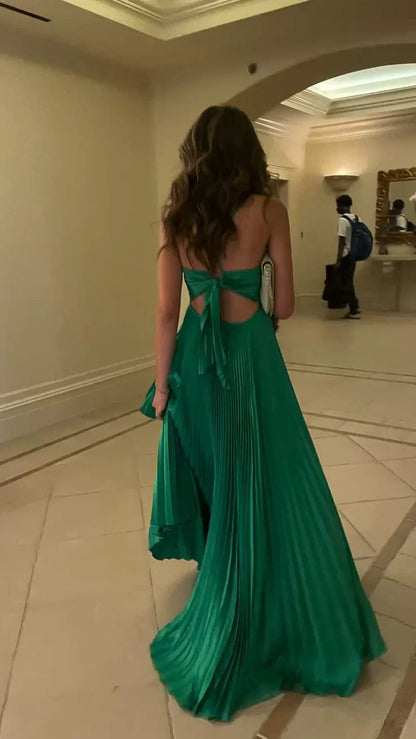Chic A Line Halter Neck Green Long Prom Dress