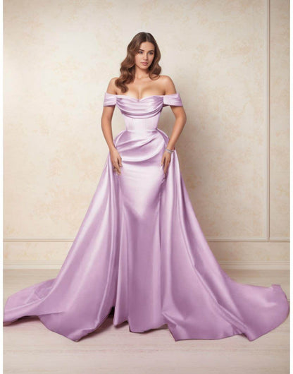 A-Line Chapel Train Satin Prom Dress CS0416