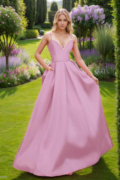 A-Line Floor Length Satin Prom Dress CS0451
