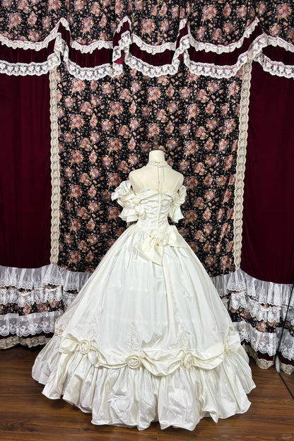 Retro Beige Off-the-shoulder A-Line Satin Quinceanera Dresses Evening Ball Gowns HZ1024