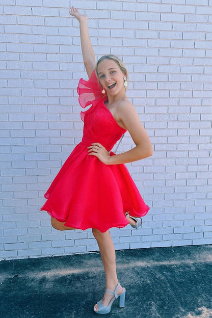 White One-Shoulder Ruffles A-Line Homecoming Dress