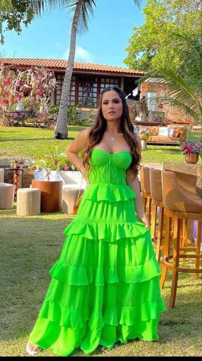 Charming Green Layered A Line Evening Dress Strapless Prom Dress Party Dress cc1599