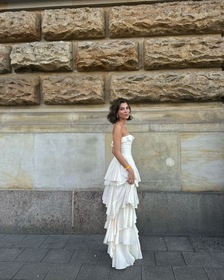 A-Line Strapless Chiffon Long Prom Dresses Formal Evening Dress
