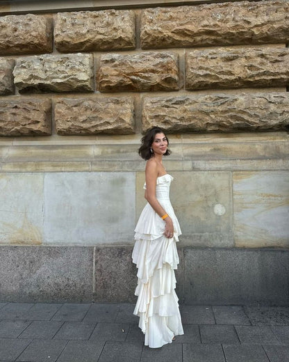 A-Line Strapless Chiffon Long Prom Dresses Formal Evening Dress