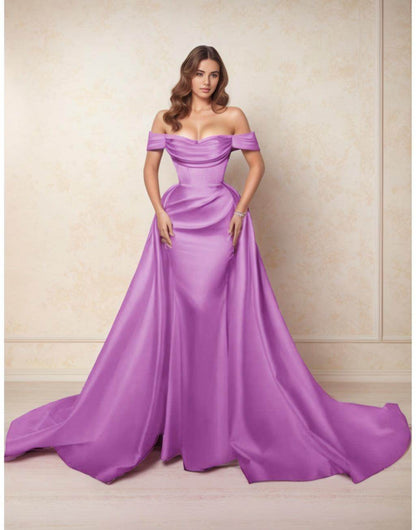 A-Line Chapel Train Satin Prom Dress CS0416