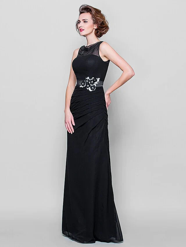 Mother of the Bride Dress Cowl Neck Floor Length Georgette Sleeveless with Sash Ribbon Beading Appliques