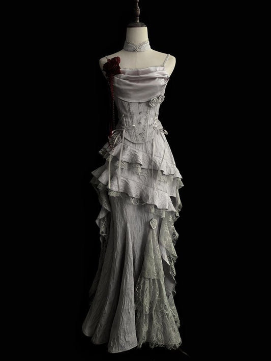Grey Retro Fashion Elegant Long/Short Lace Homecoming Dress Prom Dress Evening Gown gh3443