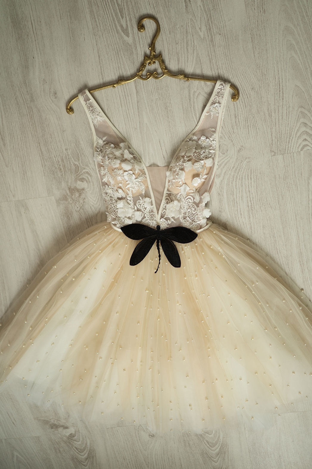 Champagne tulle beads lace short prom dress champagne homecoming dress