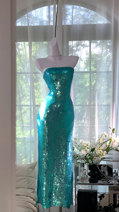 Gorgeous Glittering Green Strapless Sheath Prom Dress Evening Dress HZ1024