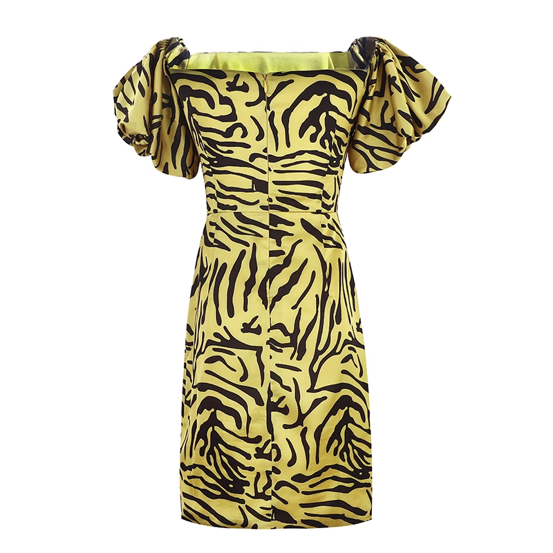 Yellow Leopard Print Off-the-shoulder Design Sheath Party Dress HZ1024