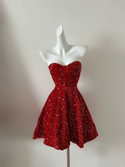 Red Shiny Fashion Short Mini Sequin Homecoming Dress Birthday Party Dress gh3797