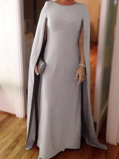 Sheath / Column Mother of the Bride Dress Elegant Jewel Neck Floor Length Stretch Satin Short Sleeve with Draping - RongMoon