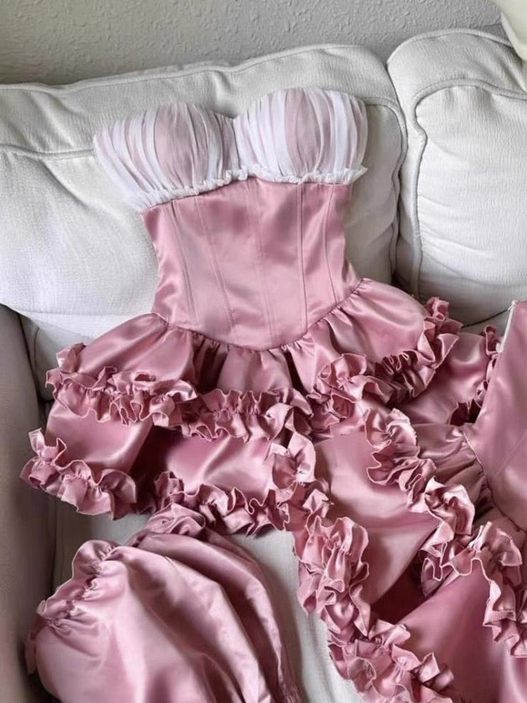 Cute Ball Gown Strapless Pink Party Dresses Short Formal Homecoming Dresses Night Chic Elegant Short Dresses Cocktail Dress 16th Birthday Outfits Hoco Dresses DH2759