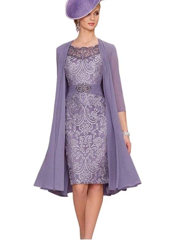 Plus Size Mother Of The Bride Dresses Sheath Chiffon Appqliues Beaded With Jacket Groom Short Mother Dresses For Wedding - RongMoon