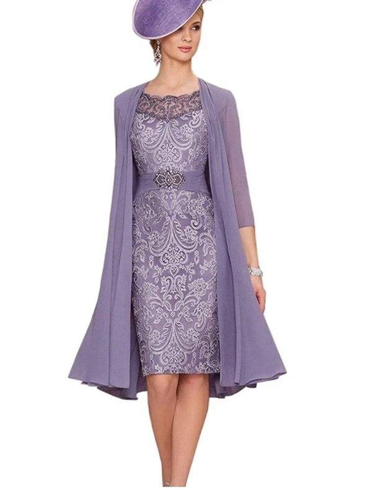 Plus Size Mother Of The Bride Dresses Sheath Chiffon Appqliues Beaded With Jacket Groom Short Mother Dresses For Wedding - RongMoon