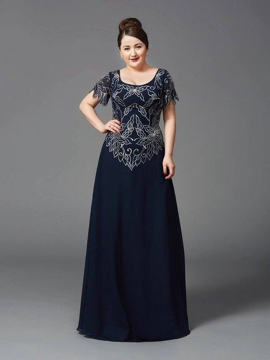 A-Line/Princess Square Short Sleeves Long Chiffon Mother of the Bride Dresses - RongMoon