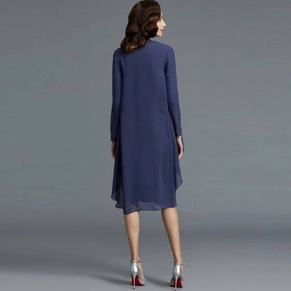 Gray Mother Of The Bride Dresses Sheath Knee Length Chiffon Appliques With Jacket Short Groom Mother Dresses For Weddings - RongMoon