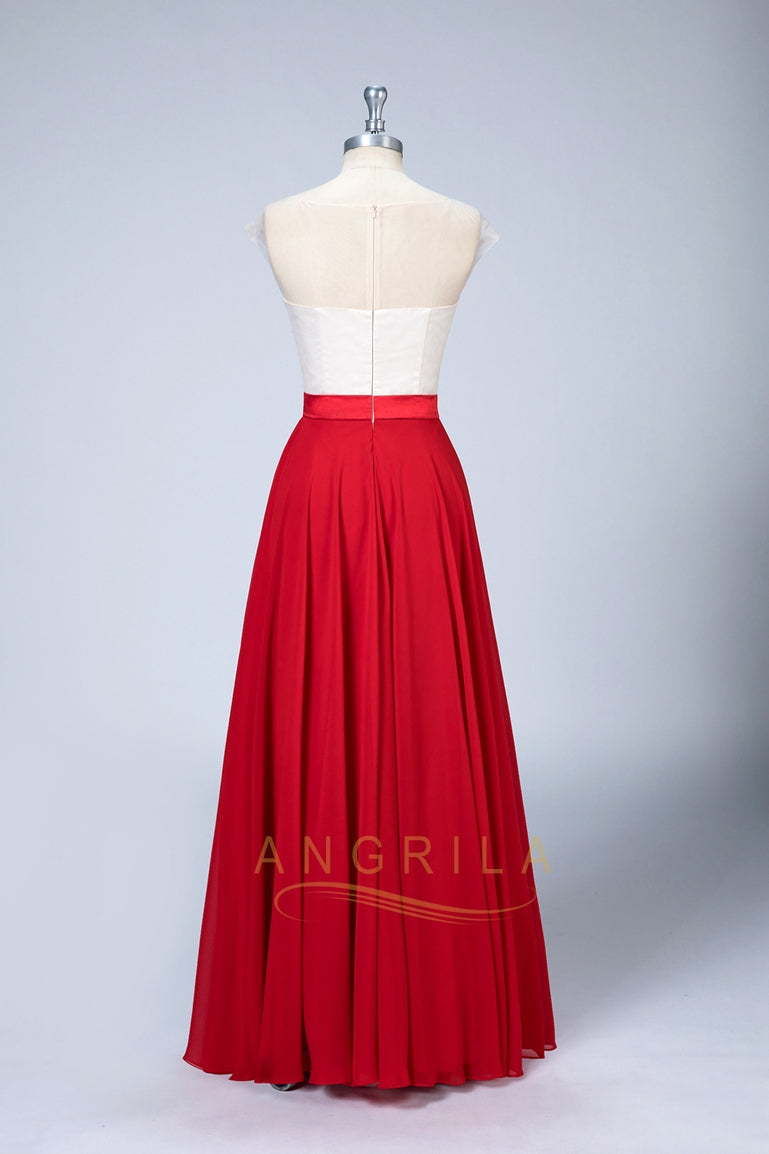 Illusion Applique A-Line Bridesmaid Dresses