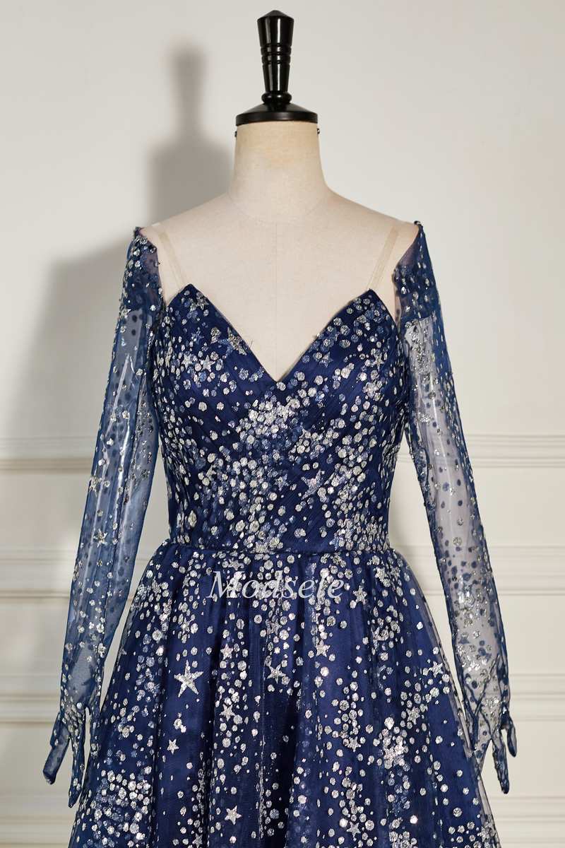 Sequin Tulle Strapless A-Line Homecoming Dress with Detachable Sleeves