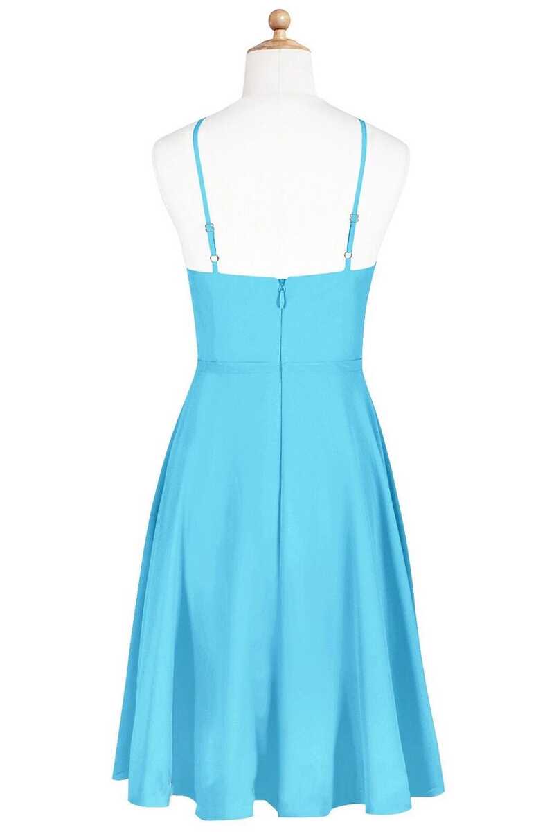 Pool Blue Halter Spaghetti Straps Short Bridesmaid Dress