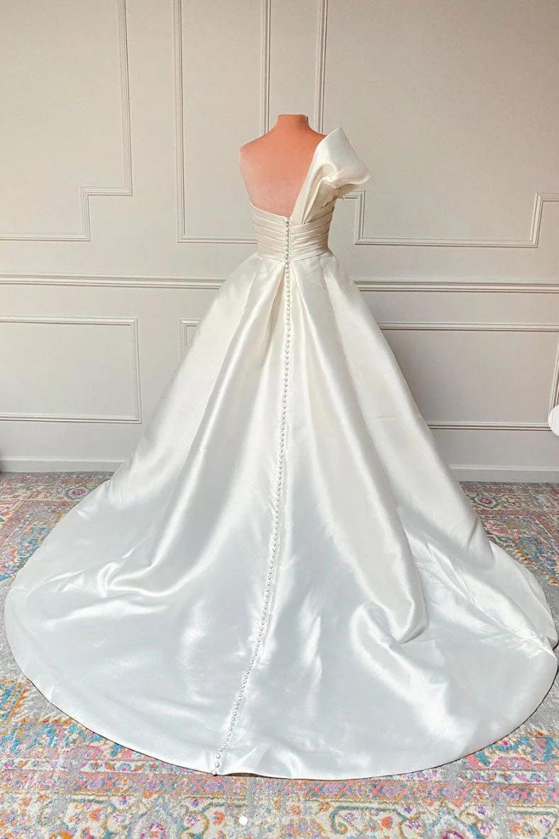 Minimalist Wedding Dress One-Shoulder Ruched Satin Bride Gown