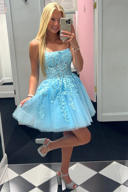 Hot Pink Appliques Strapless A-Line Short Homecoming Dress
