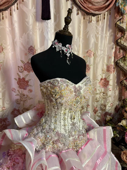 Vintage Pink Sweetheart Strapless Beaded Sweet 16 Quinceanera A-Line Evening Dress Ball Gown HZ1024