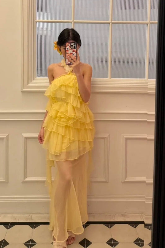 Yellow Beach Vacation Dress Party Dress Chiffon Dress gh6634